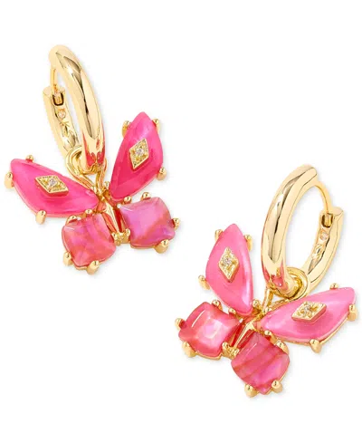 Kendra Scott 14k Gold-plated Mixed Stone Butterfly Charm Huggie Hoop Earrings In Pink