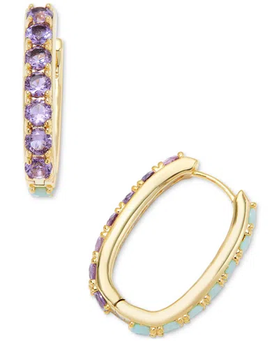 Kendra Scott 14k Gold-plated Mixed Stone Oval Hoop Earrings In Green Lilac Mix