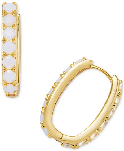 Kendra Scott 14k Gold-plated Mixed Stone Oval Hoop Earrings In White Opalite Mix