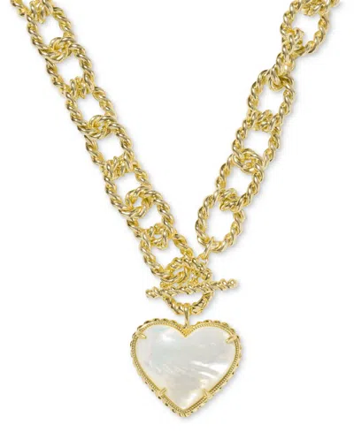Kendra Scott 14k Gold-plated Mother-of-pearl Heart 20-1/2" Convertible Statement Pendant Necklace In Gold Ivory