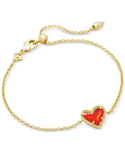 Kendra Scott 14k Gold-plated Red Illusion Heart Adjustable Link Bracelet In Open Red