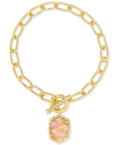 Kendra Scott 14k Gold-plated Removable Stone Charm Link Bracelet In Light Pink Iridescent Abalone