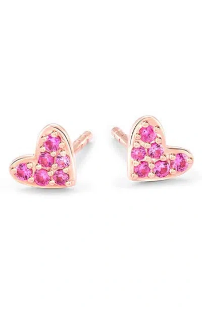 Kendra Scott 14k Rose Gold Sapphire Pavé Heart Stud Earrings In 14k Rose Gold Pink Sapphire