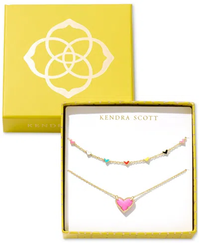 Kendra Scott 2-pc. Set Pave Heart 19" Necklaces In Brght Pink