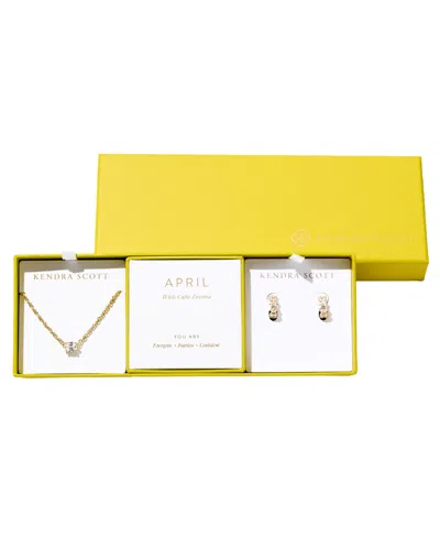 Kendra Scott 2-piece Cubic Zirconia Cailin Pendant Necklace And Huggie Earrings Gift Set In Gold