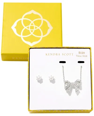 Kendra Scott 2-piece Freshwater Cultured Pearl (2.8mm-7mm) Krista Bow Pendant Necklace And Ashton Stud Earrings G In Silver