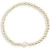 Kendra Scott Abbie Beaded Stretch Bracelet In Gold Natural Mother Of Pearl