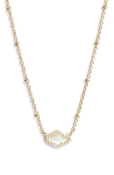 Kendra Scott Abbie Mini Mother-of-pearl Pendant Chain Necklace In Gold/green