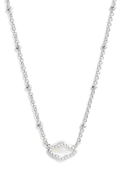 Kendra Scott Abbie Mini Mother-of-pearl Pendant Chain Necklace In Rhodium Ivory Mother Of Pearl