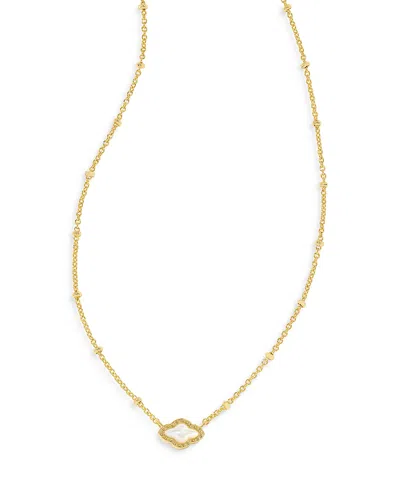Kendra Scott Abbie Pave Framed Stone Adjustable Mini Pendant Necklace In 14k Gold Plated, 14-18 In Gold/white