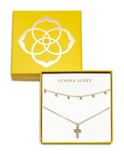 Kendra Scott Amelia Bezel Crystal & Cross Pendant Necklaces In 14k Gold Plated, Set Of 2