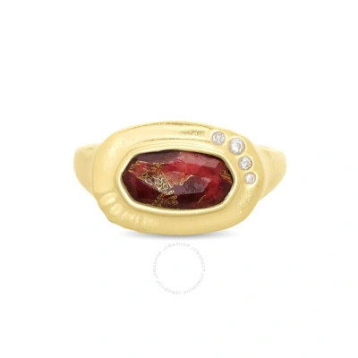 Kendra Scott Anna 14k Yellow Gold Plated Brass And Maroon Jade Ring Sz 7 4217717779 In Gold-tone