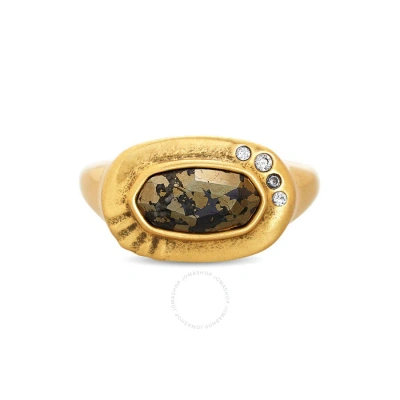 Kendra Scott Anna Vintage Gold Plated Brass And Black Pyrite Ring Sz 7 4217717785 In Gold-tone