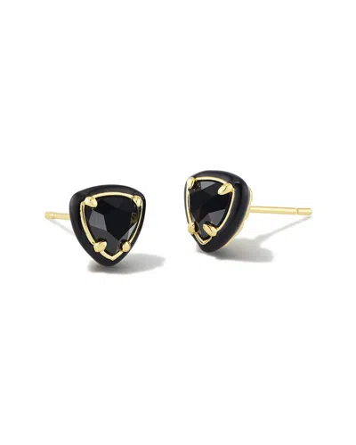 Kendra Scott Arden Enamel Frame 14k Plated Agate Stud Earrings In Black