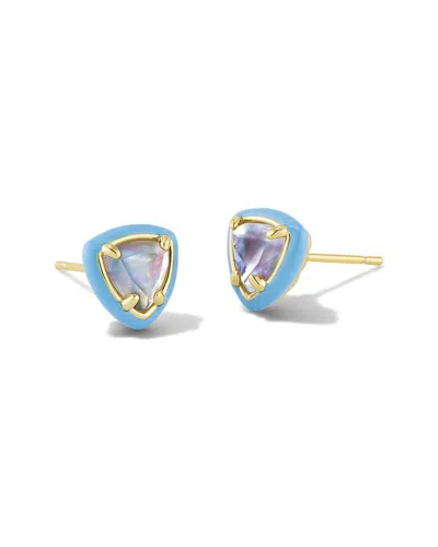 Kendra Scott Arden Enamel Frame 14k Plated Mother Of Pearl Stud Earrings In Blue