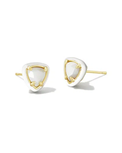 Kendra Scott Arden Enamel Frame 14k Plated Mother Of Pearl Stud Earrings In Gold