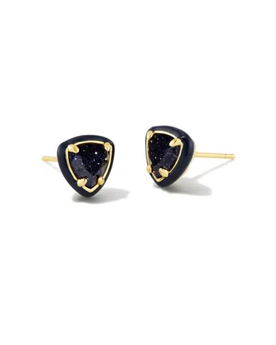 Kendra Scott Arden Gold Enamel Framed Stud Earrings In Navy Goldstate In Multi