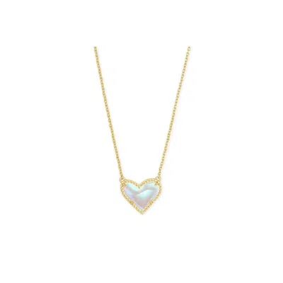 Kendra Scott Ari Heart Gold Pendant Necklace In Dichroic Glass In Red