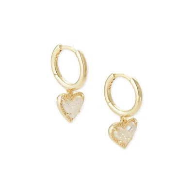 Kendra Scott Ari Heart Huggie Earrings - Gold Iridescent Drusy