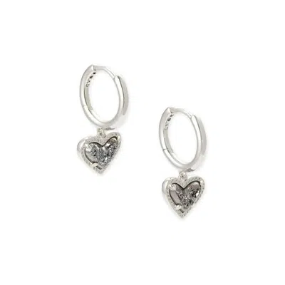 Kendra Scott Ari Heart Huggie Earrings Rhodium Platinum Drusy In Silver