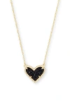 Kendra Scott Ari Heart Pendant Necklace In Gold/black Drusy