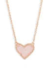 Kendra Scott 14k Gold Plated And Genuine Stone  Ari Heart Pendant Necklace In Rose Gold/pink Drusy