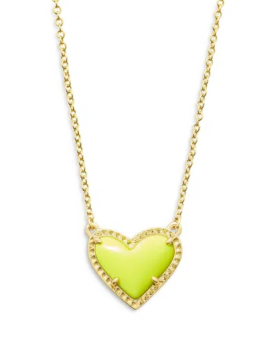 Kendra Scott 14k Gold Plated And Genuine Stone  Ari Heart Pendant Necklace In Neon Yello