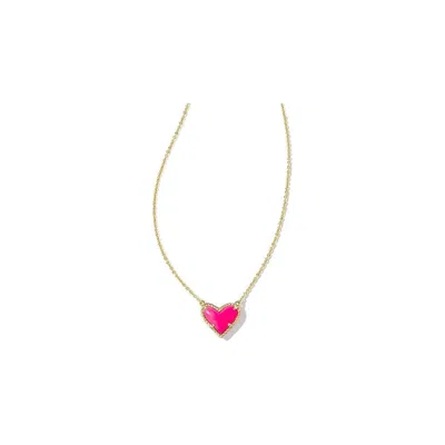 Kendra Scott Ari Heart Short Pendant Necklace Gold Neon Pink Magnesite In Multi