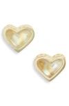 Kendra Scott Gold-tone Framed Ari Heart Stud Earrings In Gold Iridescent Abalone