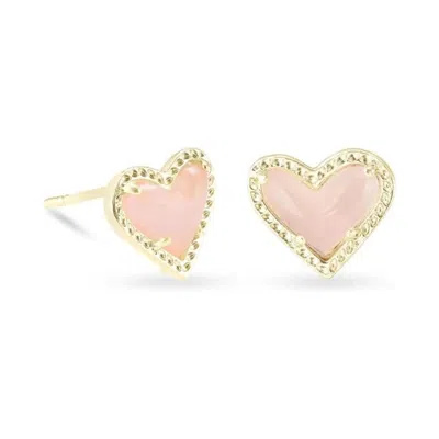 Kendra Scott Ari Heart Stud Earrings - Gold Rose Quartz In Pink