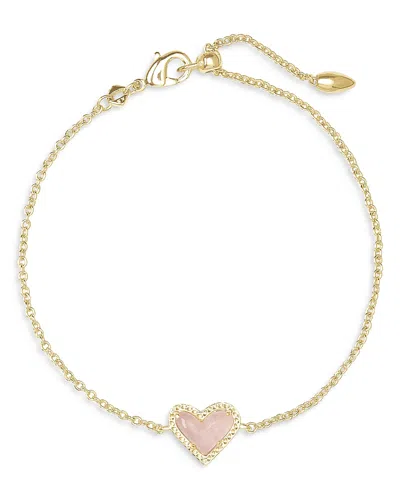 Kendra Scott Ari Quartz Heart Chain Bracelet In Gold/rose Quartz