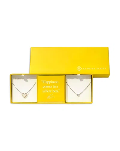 Kendra Scott Ari Quartz Or Mother Of Pearl Heart Adjustable Pendant Necklaces, Set Of 2 In Silver