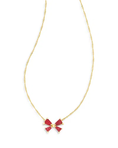 Kendra Scott Blair Drusy Stone Bow Adjustable Pendant Necklace In 14k Gold Plated, 19 In Gold Brigh