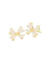 Kendra Scott Gold-tone Mixed Metal Drusy & Cultured Freshwater Pearl (2mm) Bow Stud Earrings In Gold/white