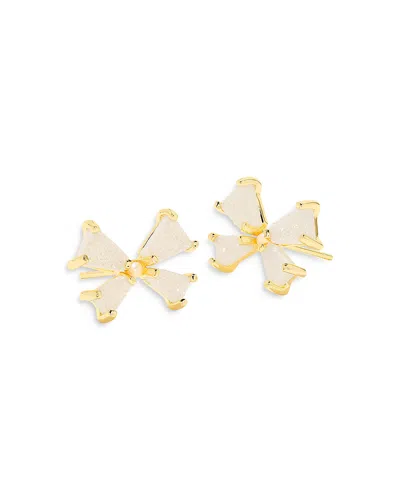 Kendra Scott Gold-tone Mixed Metal Drusy & Cultured Freshwater Pearl (2mm) Bow Stud Earrings In Gold Iride