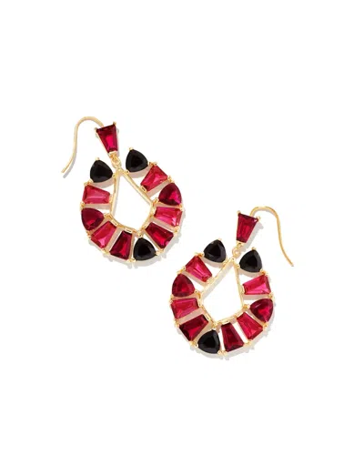 Kendra Scott Blair Gold Jewel Open Frame Earrings In Ruby Mix In Red
