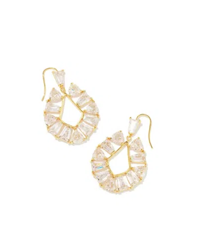 Kendra Scott Blair Jewel Open Frame Earrings In Gold White Crystal In Silver