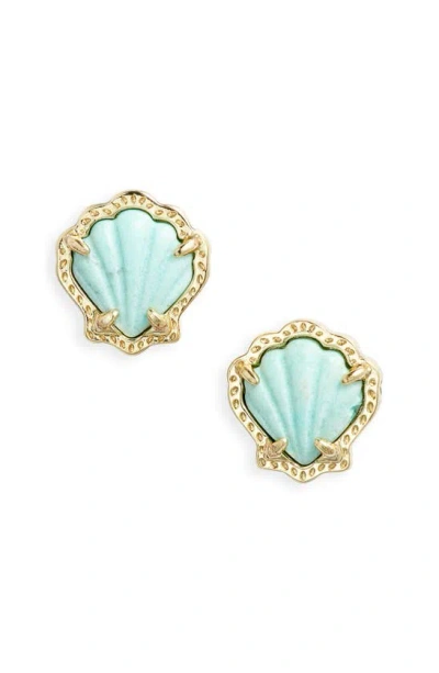 Kendra Scott Brynne Shell Stud Earrings In Gold Sea Green Chrysocolla