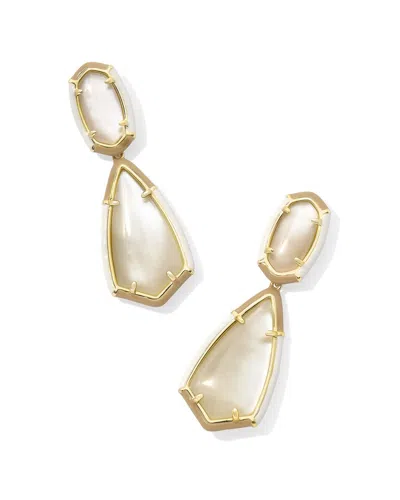 Kendra Scott Camry Enamel Frame 14k Plated Mother Of Pearl Statement Earring In Gold