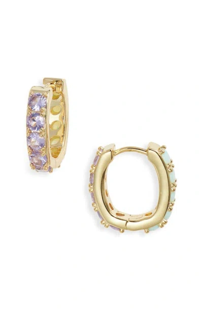 Kendra Scott Chandler Huggie Hoop Earrings In Gold Green Lilac Mix