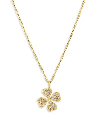 Kendra Scott Clover Short Pendant Necklace In 14k Gold Plated, 19 In Gold White Crystal