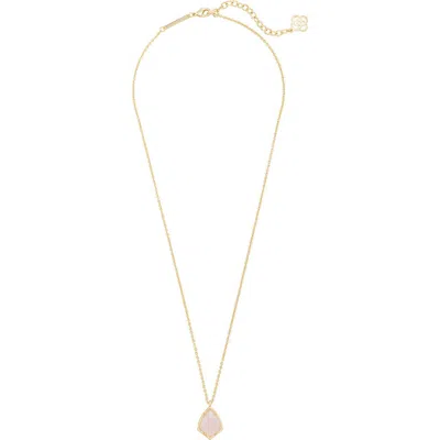Kendra Scott 'cory' Semiprecious Stone Pendant Necklace In Rose Quartz/gold