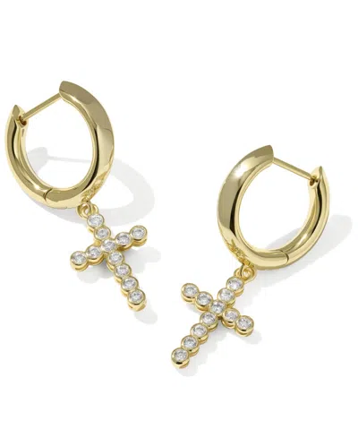 Kendra Scott Cross Crystal Charm And Cubic Zirconia Plated Brass Huggie Earrings In Gold