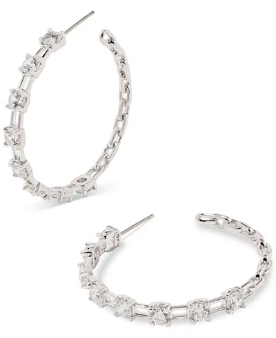 Kendra Scott Crystal Square Link Medium Hoop Earrings, 1.31" In Rhod White