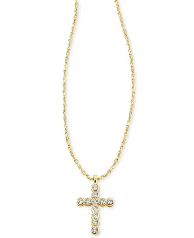 Kendra Scott Cubic Zirconia Cross 19" Adjustable Pendant Necklace In Gold Metal