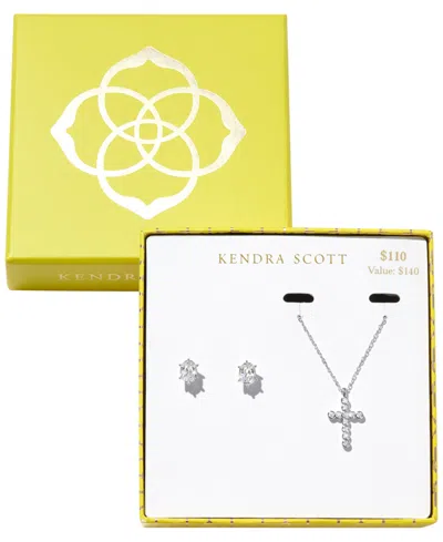 Kendra Scott Cubic Zirconia Cross Pendant Necklace And Stud Earrings Set In Silver