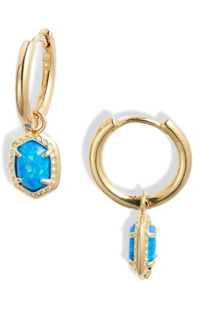 Kendra Scott Daphne Huggie Hoop Earrings In Gold Bright Blue Kyocera Opal