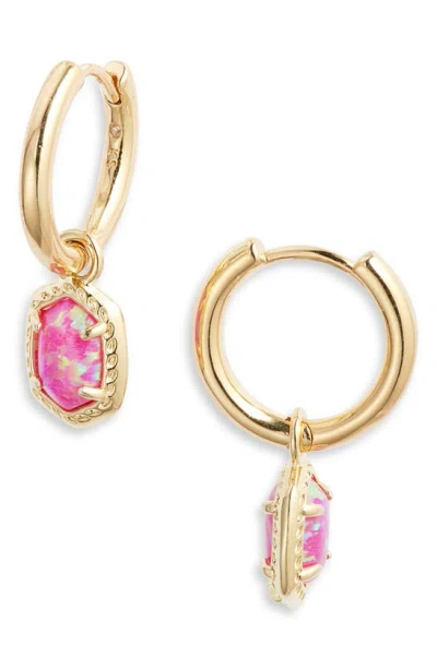 Kendra Scott Daphne Huggie Hoop Earrings In Gold Magenta Kyocera Opal