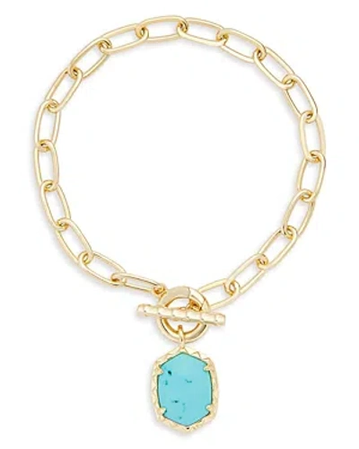 Kendra Scott Daphne Large Hexagon Stone Dangle Toggle Bracelet In Gold Variegated Turquoise Magnesite