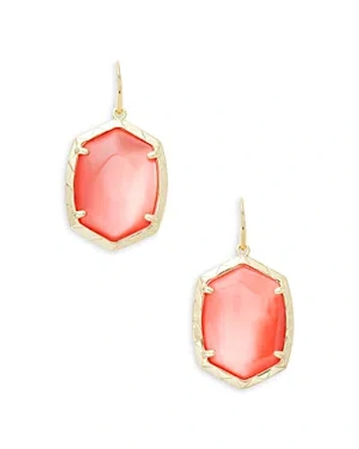 Kendra Scott Daphne Large Hexagon Stone Drop Earrings In Gold Coral Pink Mother Of Pearl